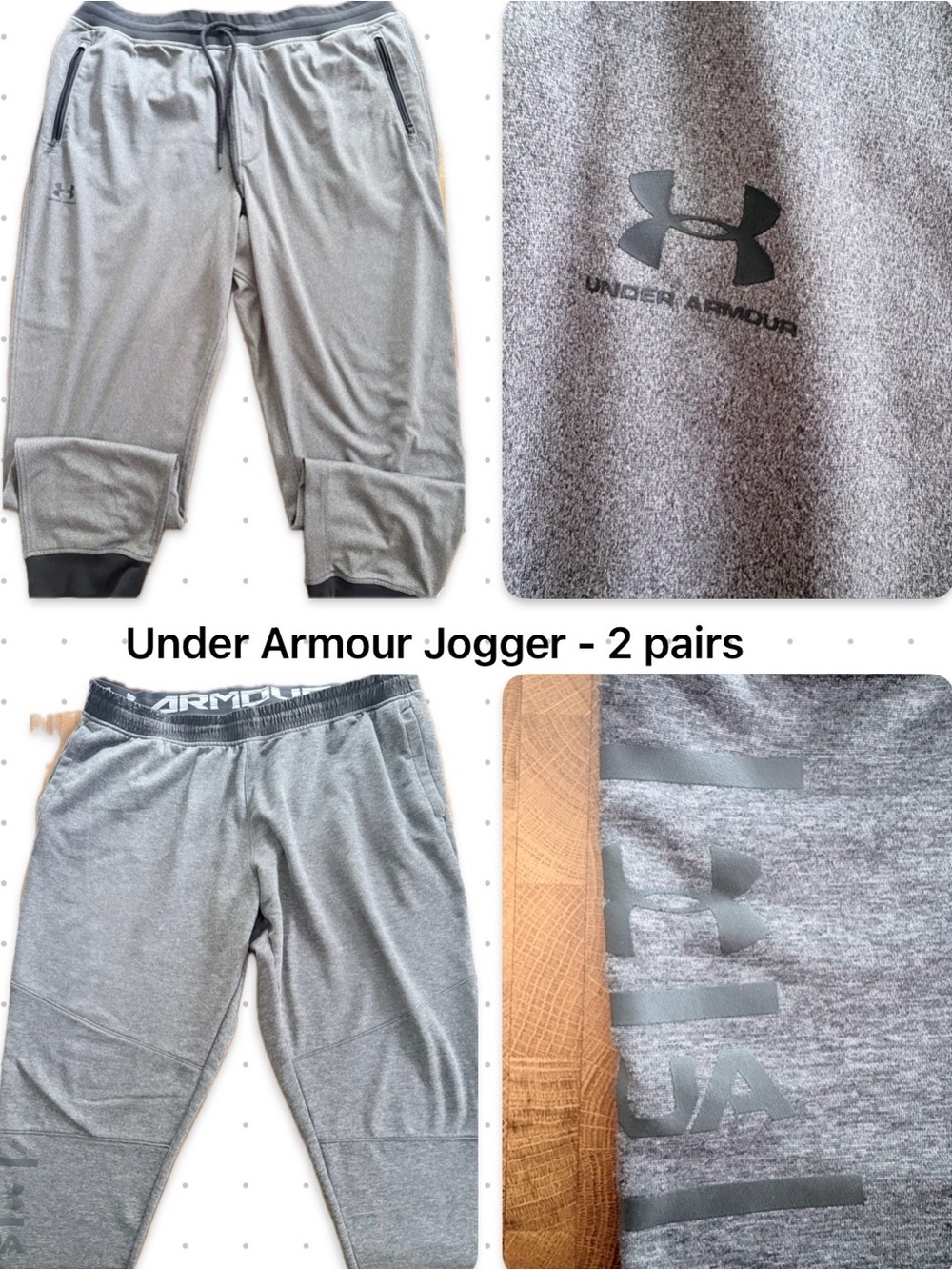 Under Armour track pants, Black Logo on Gray, men’s pants, size XXL, 2 pairs